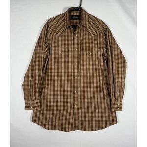 Lucchese Shirt Mens Medium Brown Pearl Snap Western Cowboy Casual Cotton Plaid
